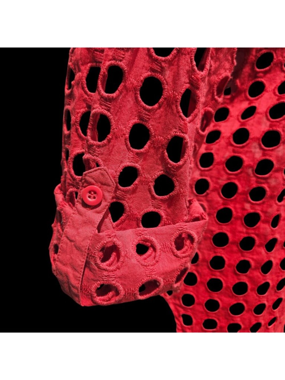 Adiva Red Eyelet Cutout Tunic Shirt Beach Coverup Roll Sleeve Size L - Picture 9 of 12